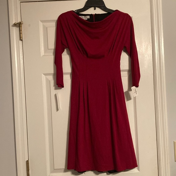 Kay Unger Dresses & Skirts - Kay Unger Dress Merlot Red with 3/4 Sleeves Lined Cowl Neck New With Tags